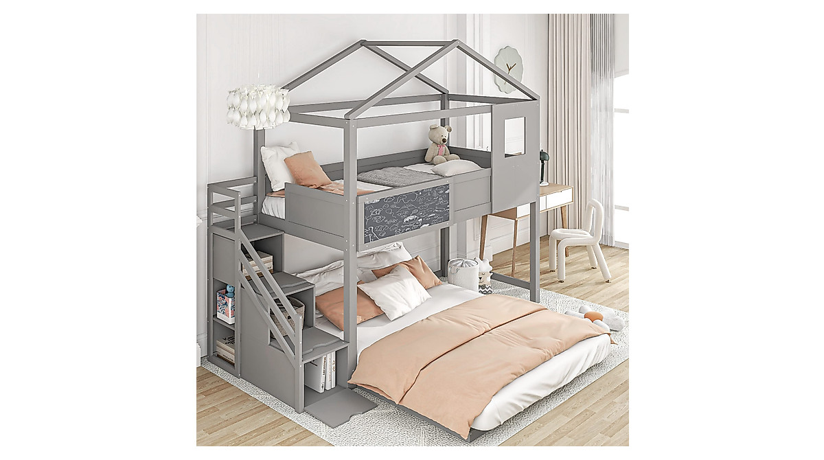 MERITLINE Bunk Bed with Storage – Twin Over Full