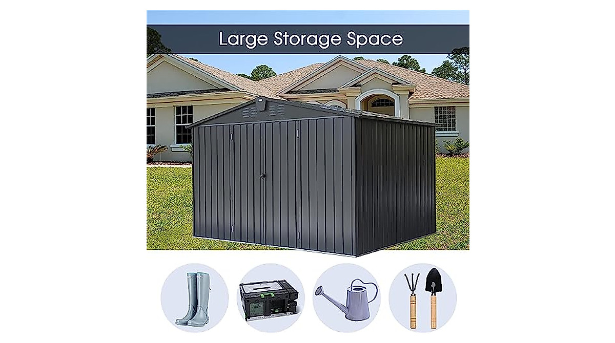 Evedy 10x8 FT Metal Outdoor Storage Shed with Slide Door