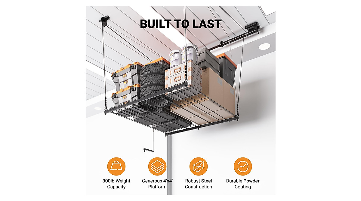 eShelf Overhead Garage Storage Rack - Heavy Duty & Easy Lift