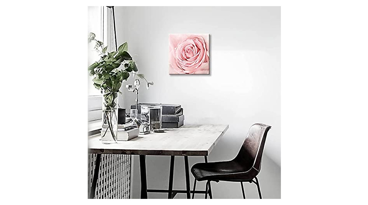 Pink Bathroom Decor - Pink Rose Canvas Wall Art for Home & Bedroom