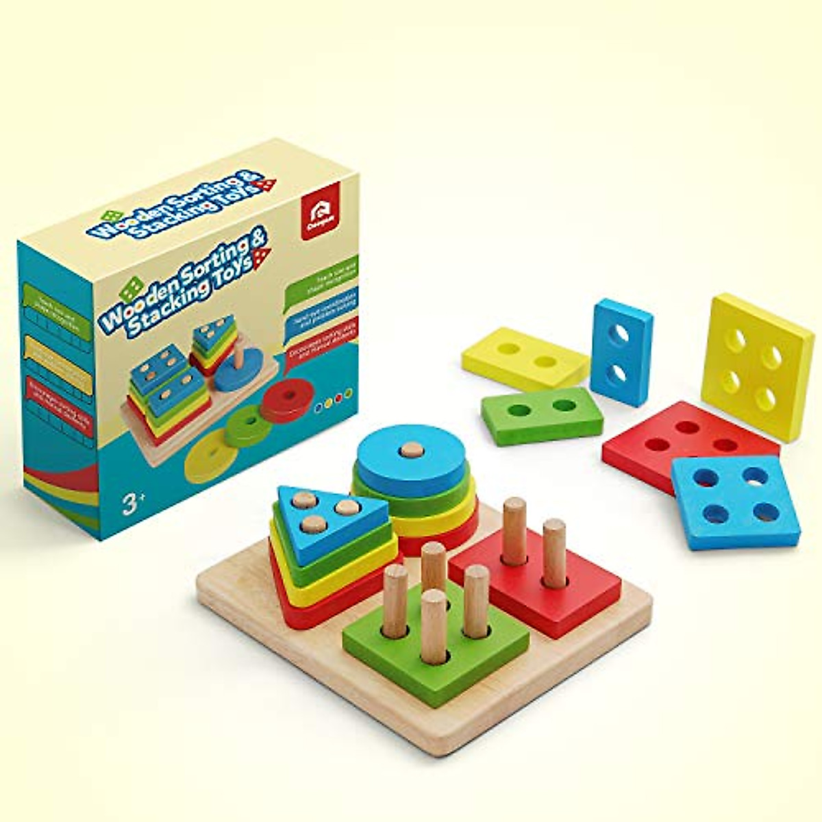 Chainplus Wooden Sorting & Stacking Toys For Toddlers, Educational