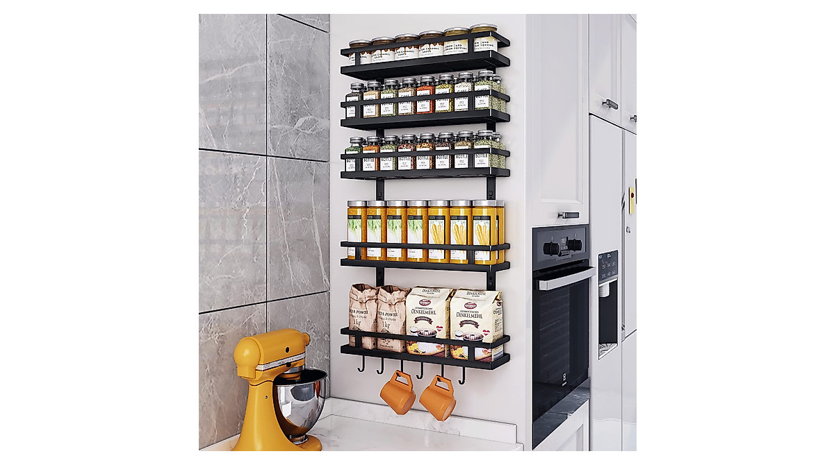 KAFAHOM 5-Tier Wall Spice Rack - Adjustable & Versatile