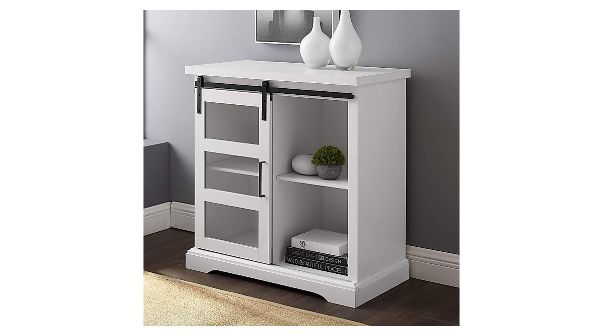 Walker Edison Modern Farmhouse Sliding Glass Console