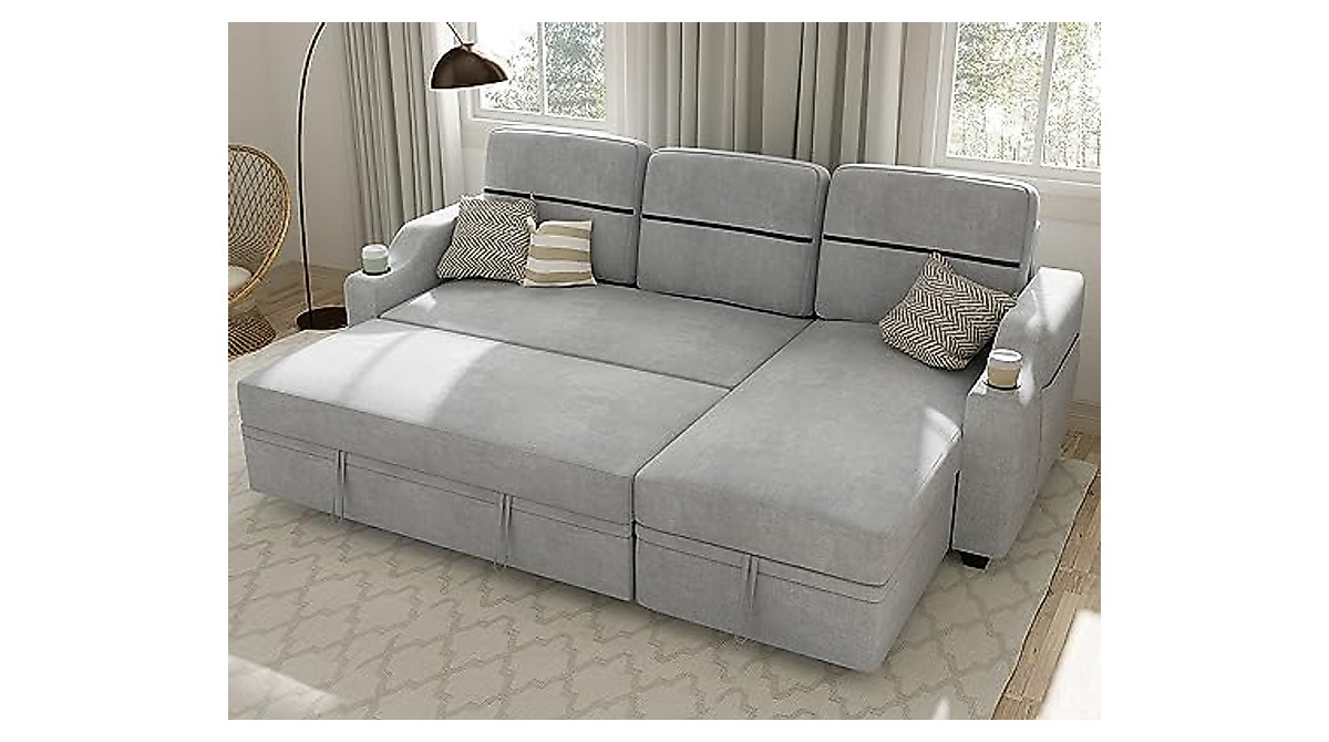 Ucloveria Reversible Sectional Sofa Bed with Storage - Grey 82" Couch