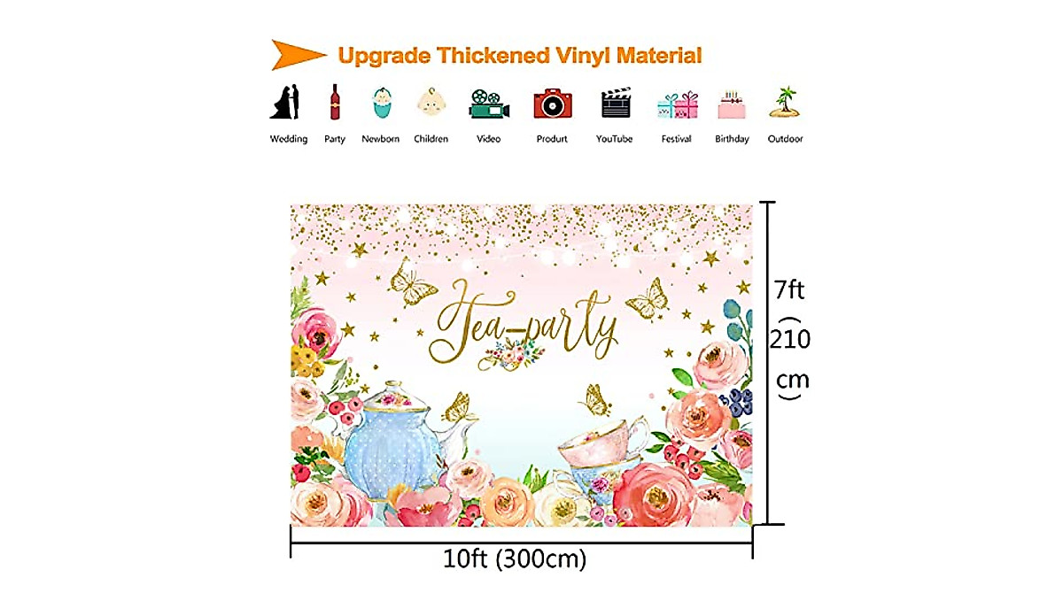 Pink Floral Tea Party Backdrop for Elegant Events & Photos