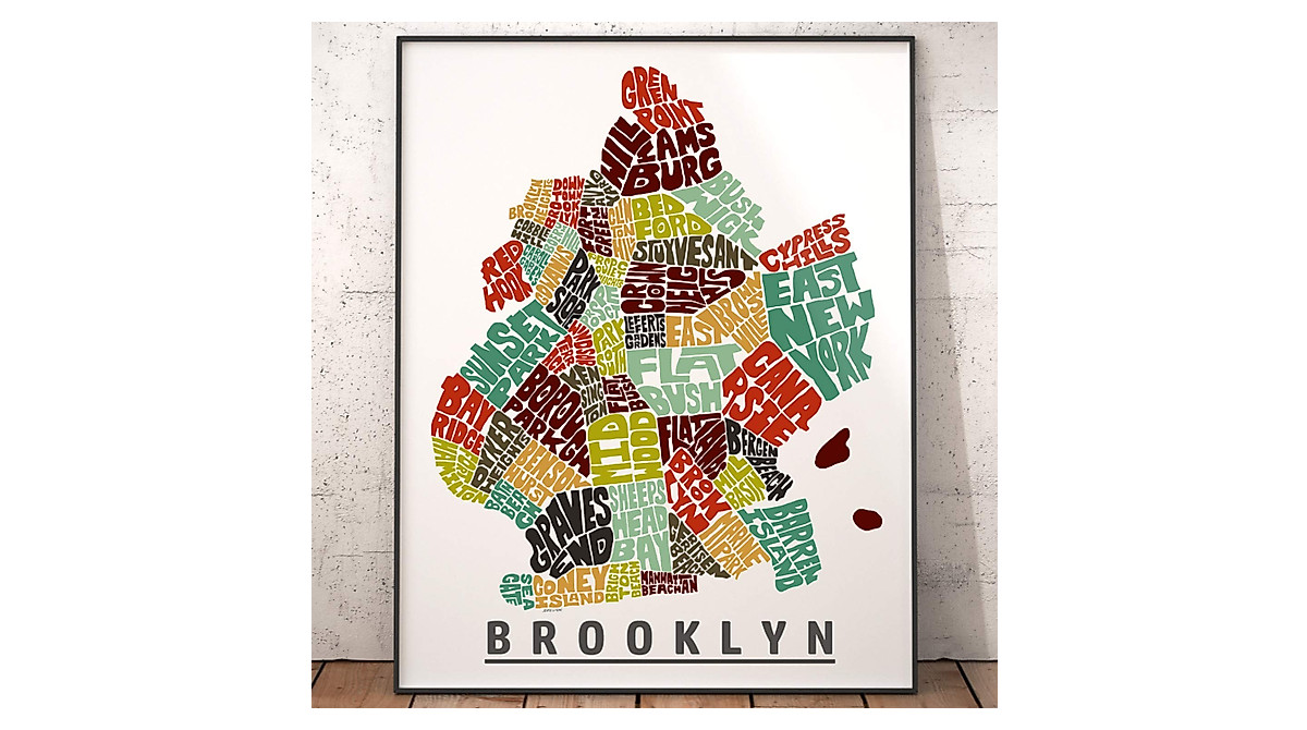 Brooklyn Neighborhood Map Print - Hand Drawn Typography Art