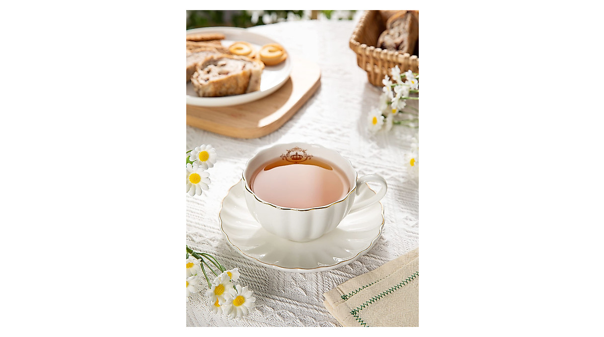 Elegant Amazingware Tea Cups Set with Gold Trim - 6 pcs