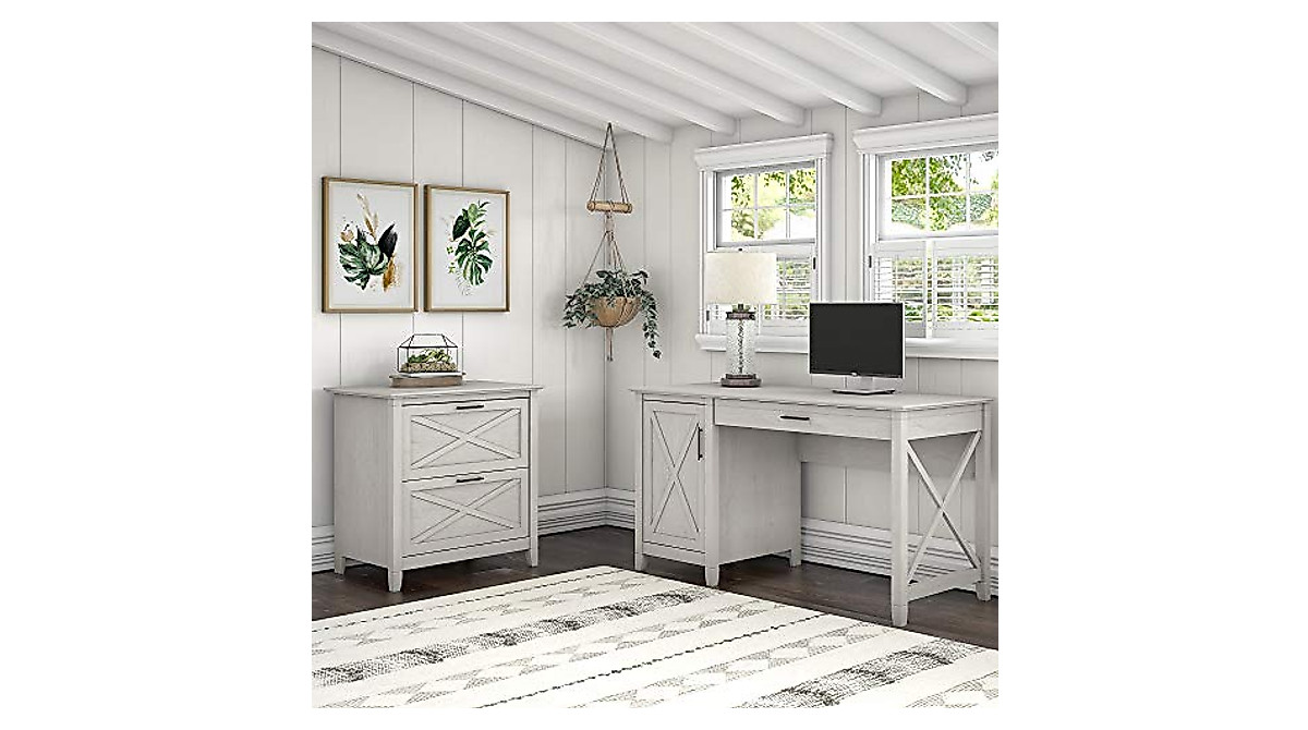 Bush Furniture Key West 54W Desk & File Cabinet