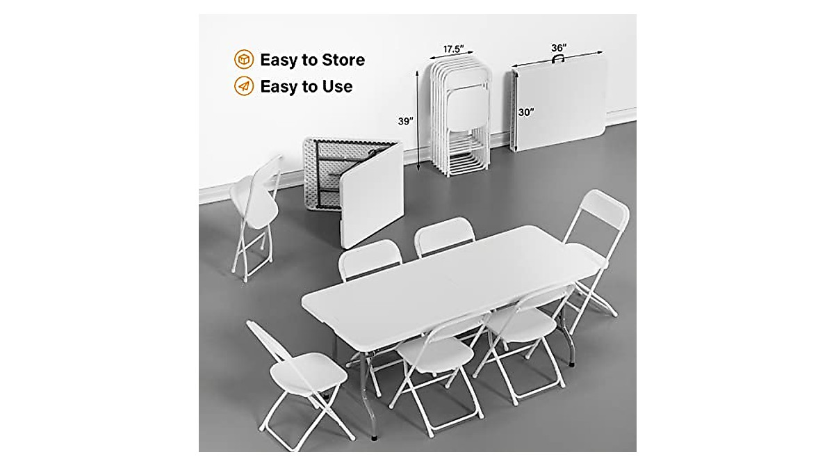 VINGLI 6 FT Folding Table & 8 Chairs Set for Events