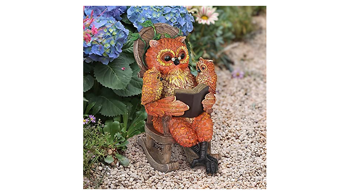 Charming Solar Owl Family Garden Statue with LED Book Light