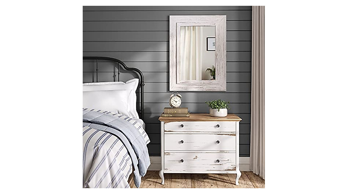Barnyard Designs Rustic Whitewashed Wall Mirror - Farmhouse Decor