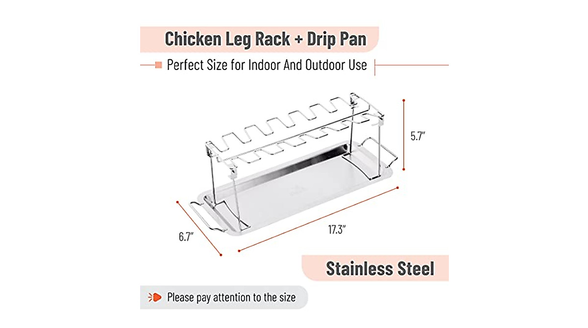 UNCO Chicken Leg Rack for Grill - 14 Slots Stainless Steel for Perfect BBQ