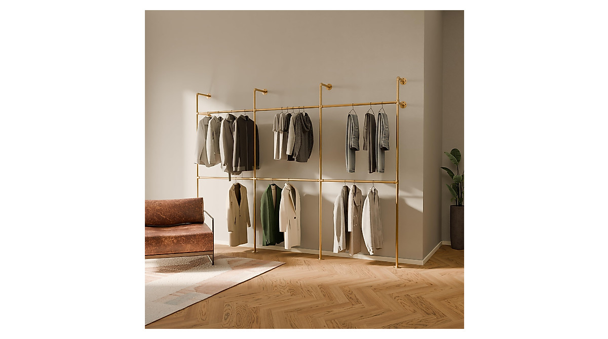 KIM III Double Gold Industrial Pipe Clothing Rack
