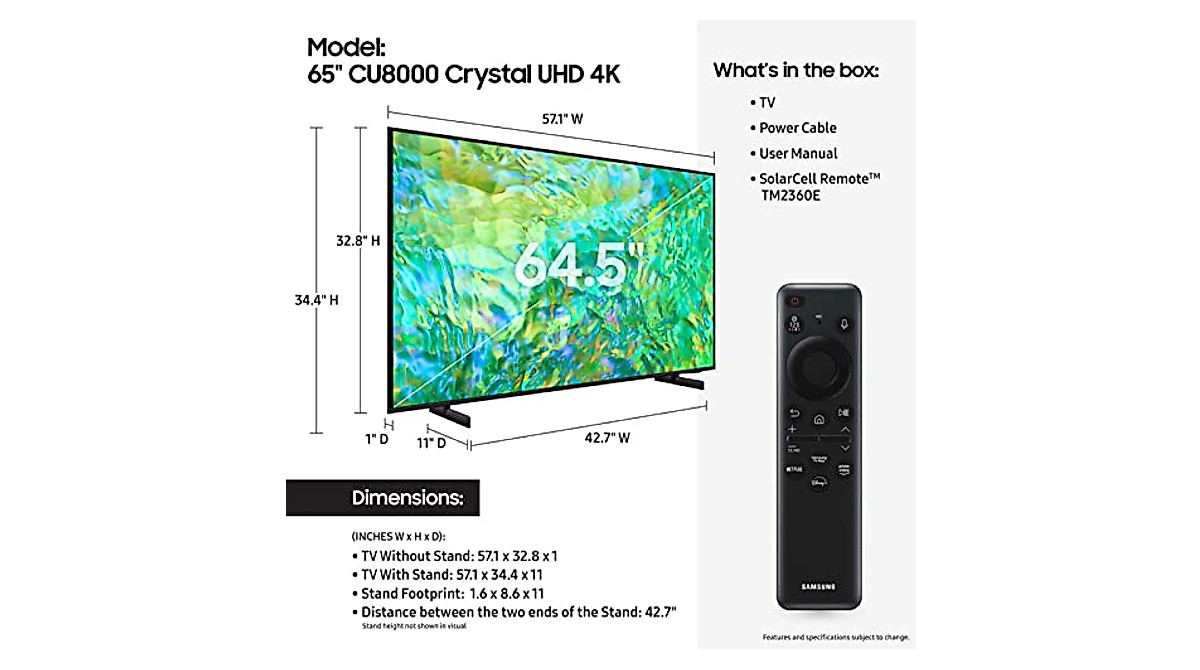 SAMSUNG 65-Inch Class Crystal UHD 4K CU8000 Series PurColor,Object ...
