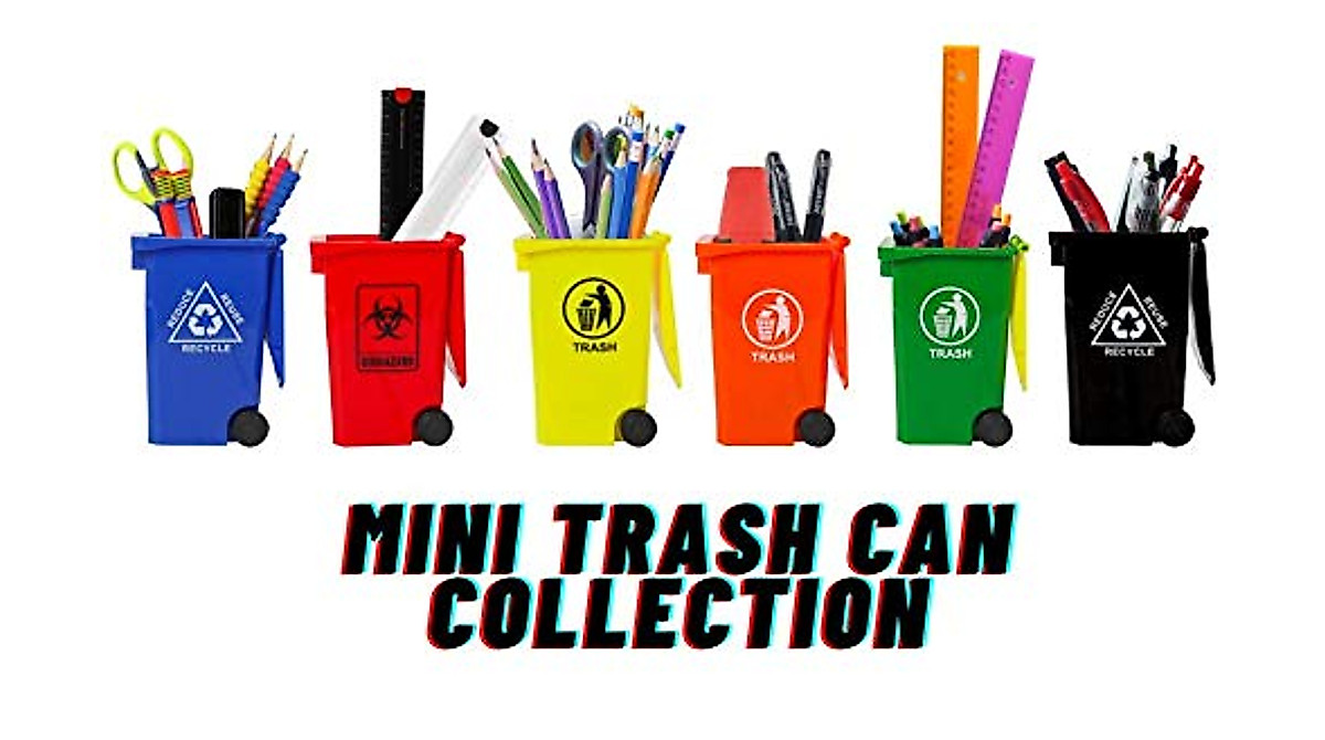 Wiosi Mini Curbside Trash Bin Pen Holder Set - Unique Desk Organizer