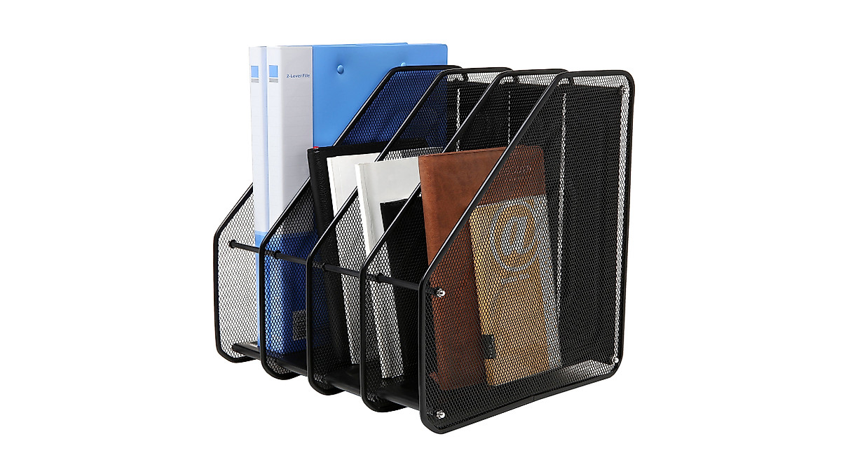 MyGift Heavy Duty Black Metal Mesh File Rack for Office & Home