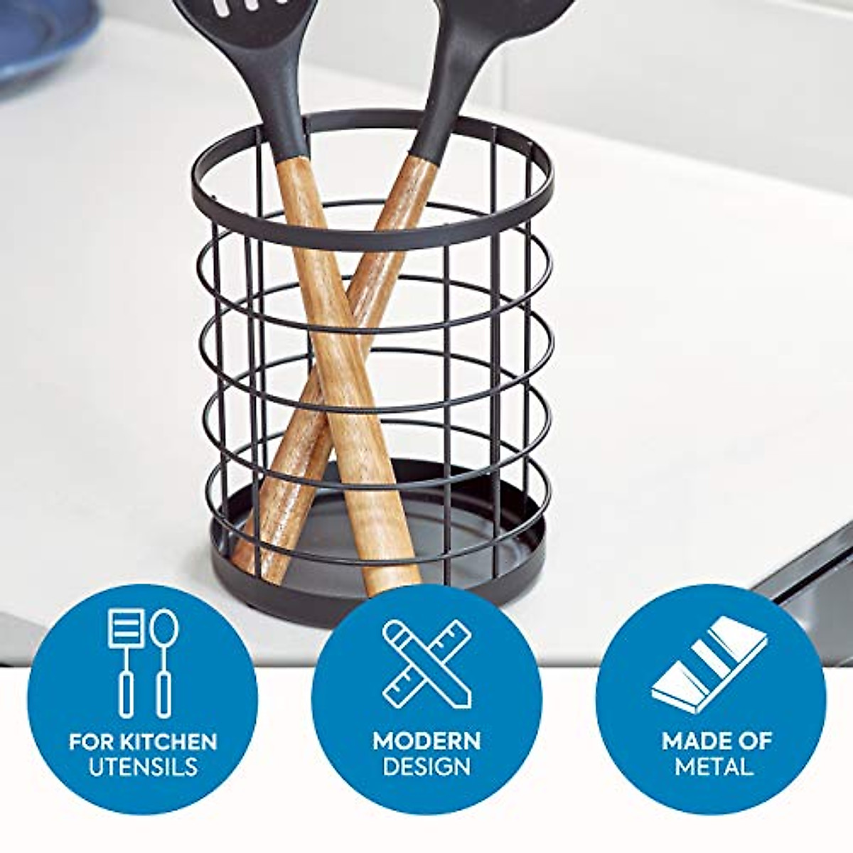 iDesign Wire Utensil Holder for Kitchen Counter - Black