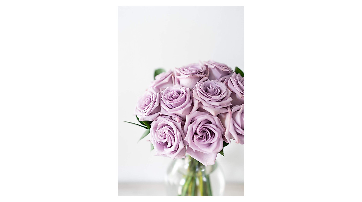 One Dozen Purple Roses with Vase - Flower Delivery