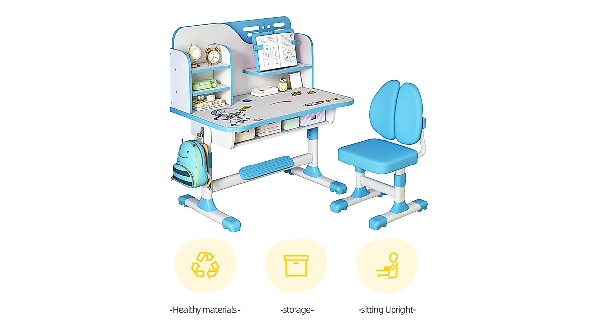 LINASHI Kids Desk Set - Adjustable & Ergonomic Study Table