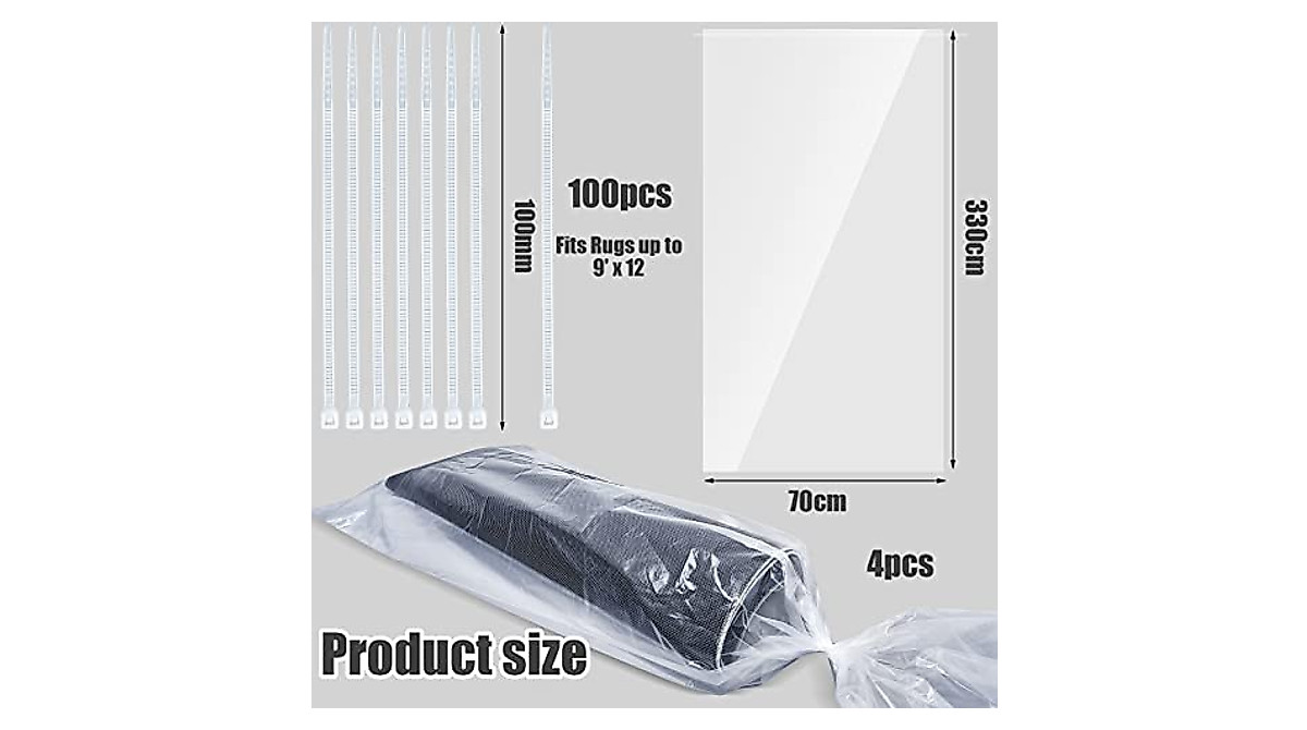 Clear Rug Storage Bags with Zip Ties – Protect Rugs Up to 9x12 Ft