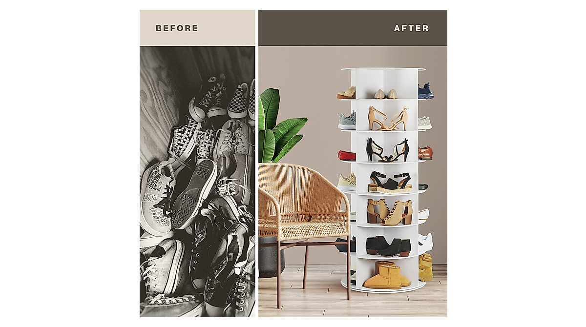 LOFT + IVY Rotating Shoe Rack Tower - Fits 28 Pairs | Easy Spin Organizer