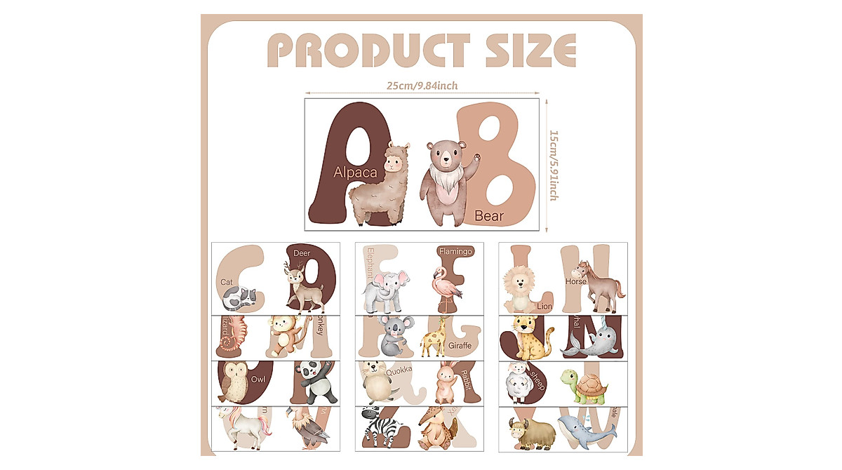 Hoteam Animal Alphabet Wall Decals for Kids' Decor