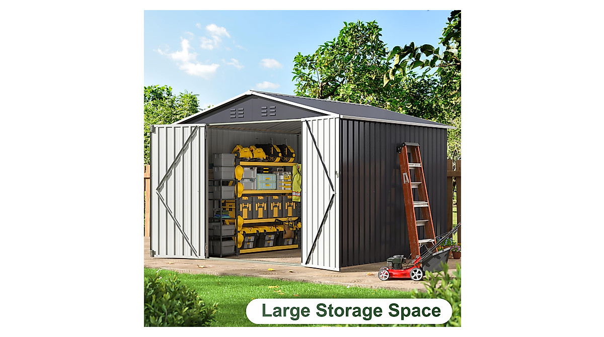 WKM 8x8 Metal Outdoor Storage Shed - Lockable Garden Tool Storage