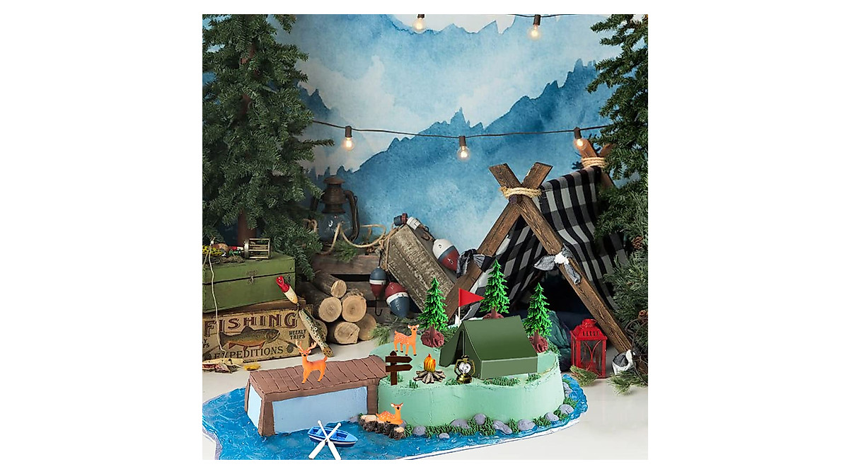 15PCS Camping Cake Decorations | Fireside Camp Toppers