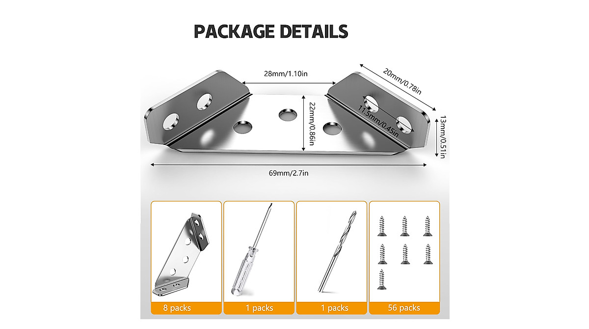 Stainless Steel Corner Brackets for Wood - Durable 100 PCs Set