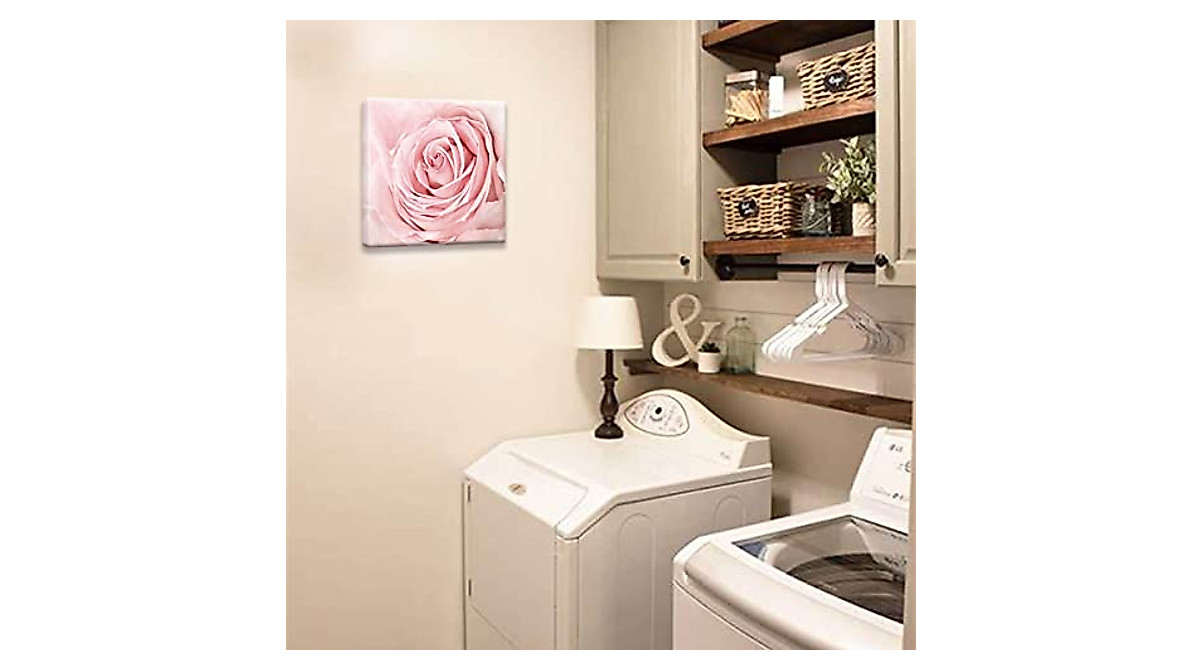 Pink Bathroom Decor - Pink Rose Canvas Wall Art for Home & Bedroom