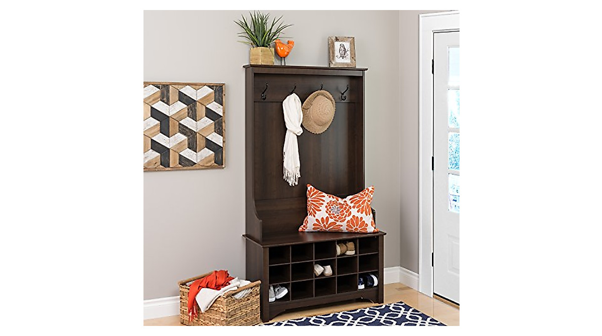 Stylish Prepac Hall Tree with Shoe Storage - Espresso