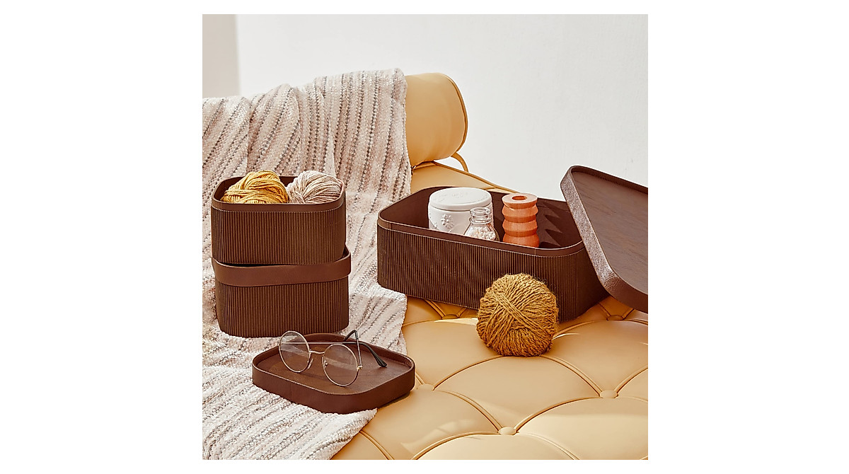 Midcentury Fluted Storage Baskets | Chocolate Brown Decor Set