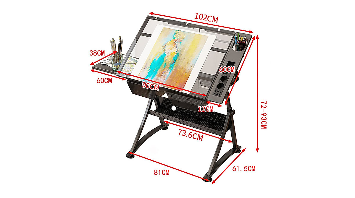 EESHHA Drawing Table - Adjustable Glass Drafting Desk for Artists
