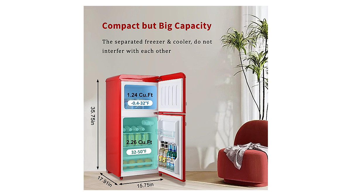 AXUTL Retro Mini Fridge - Compact 3.5 Cu.ft for Dorms