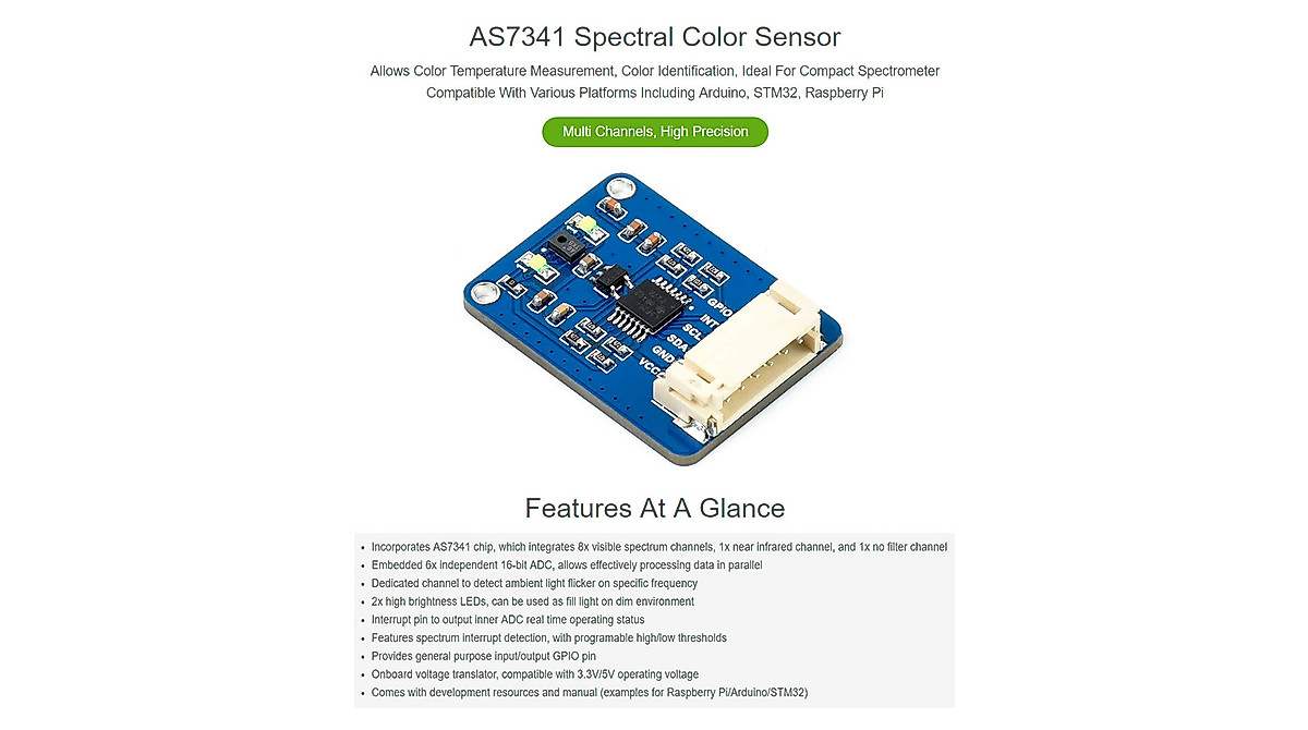 Bicool AS7341 Spectral Color Sensor for Arduino & Raspberry Pi