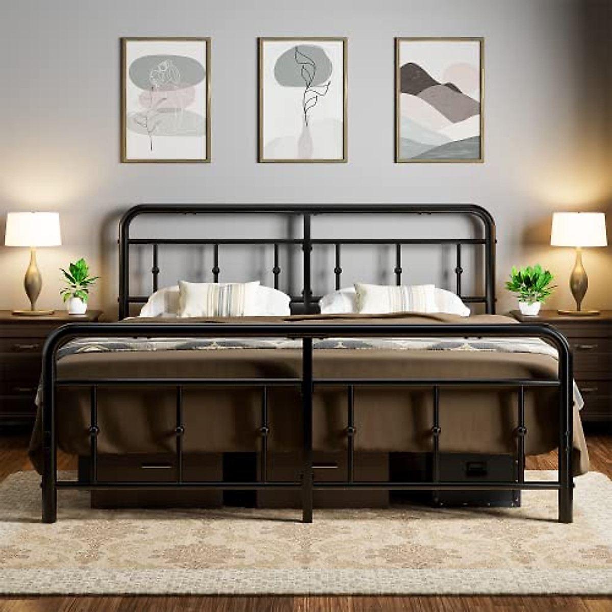 Elegant Victorian King Size Bed Frame - No Box Spring Needed