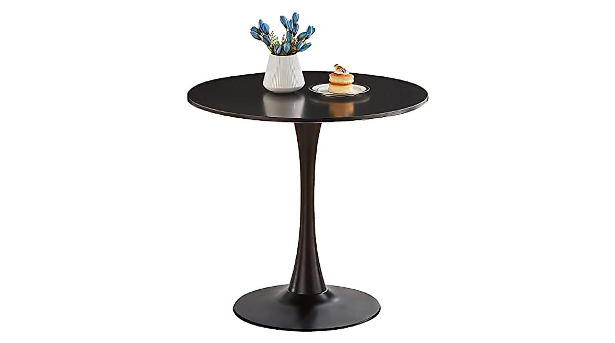 Small Black Round Dining Table - Modern Pedestal Design for Small Spaces