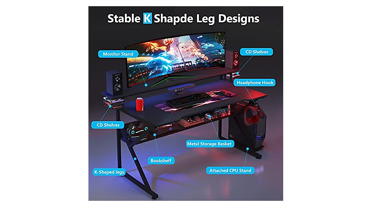 Tribesigns Gaming Desk with Storage Shelf - 47-Inch Home Office ...