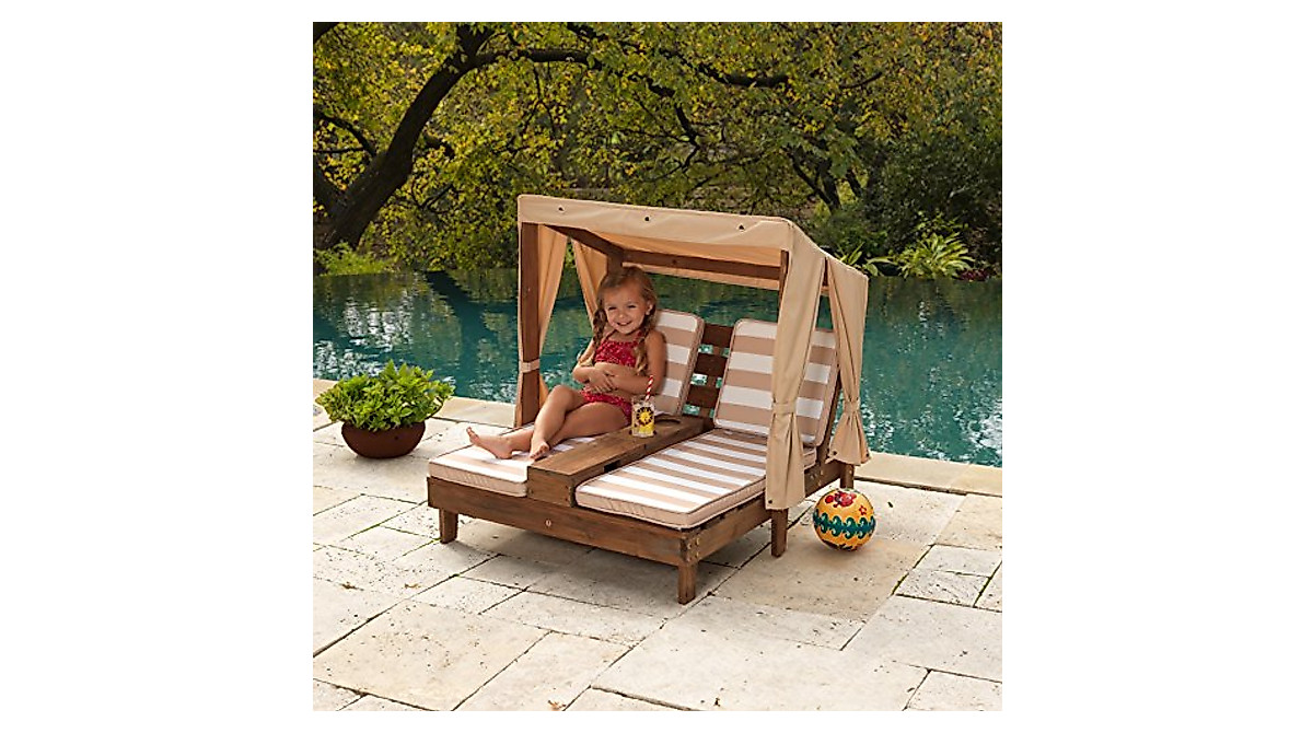 KidKraft Wooden Outdoor Double Chaise Lounge – Kids & Pets Patio Furniture