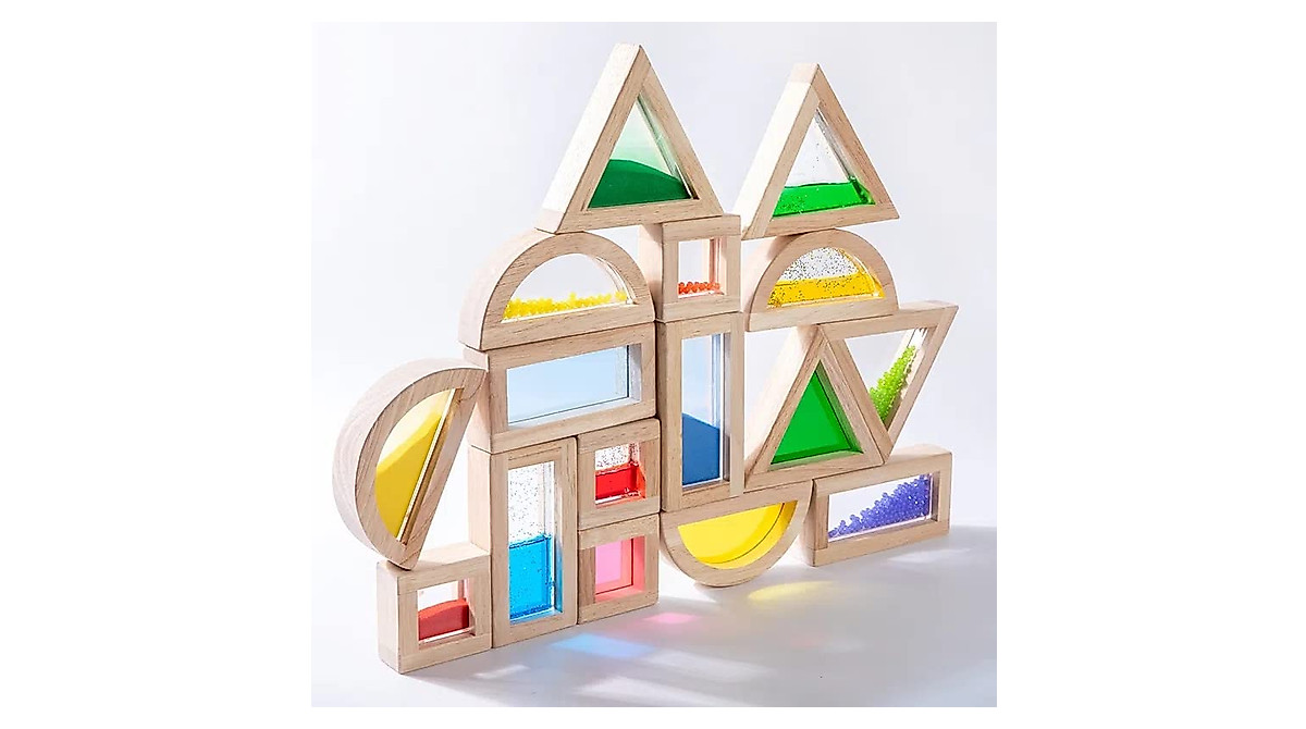 Large Wooden Rainbow Blocks Set for Toddlers - 16 Pcs