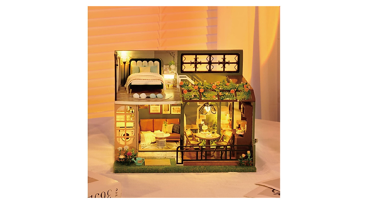 Flever DIY Miniature Dollhouse Kit: Garden Room & Furniture