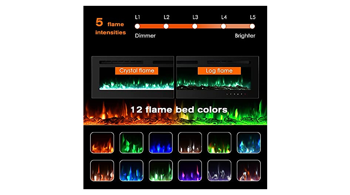 60 Inch Electric Fireplace Insert | Remote-Controlled & Stylish