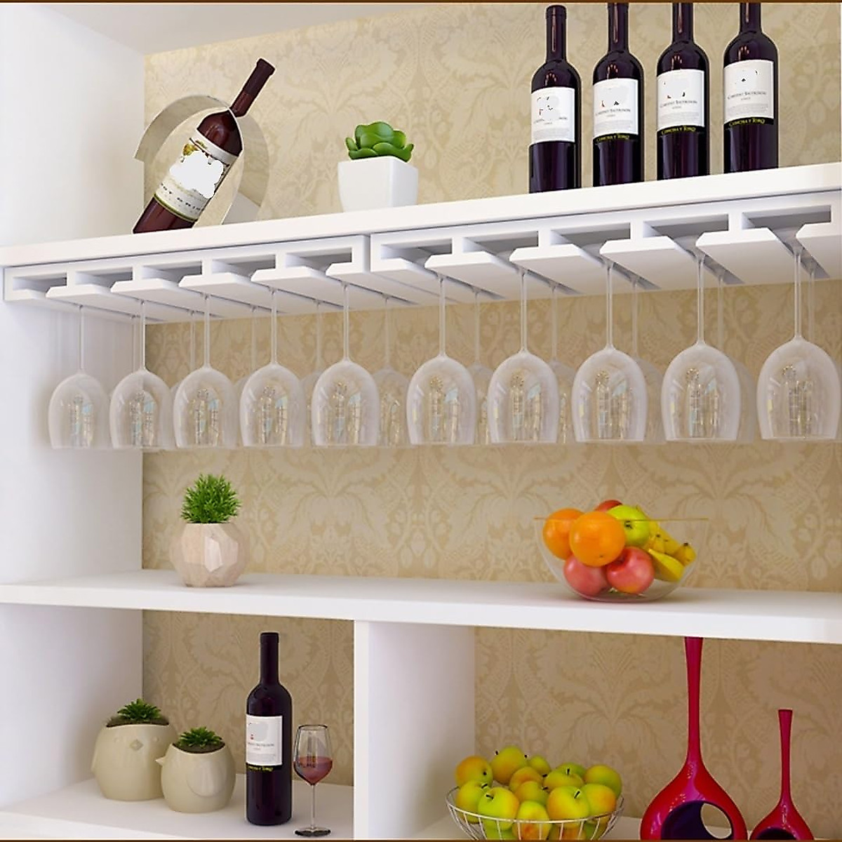 Simple Solid Wood Wine Glass Holder - Wall Mount for Elegant Storage