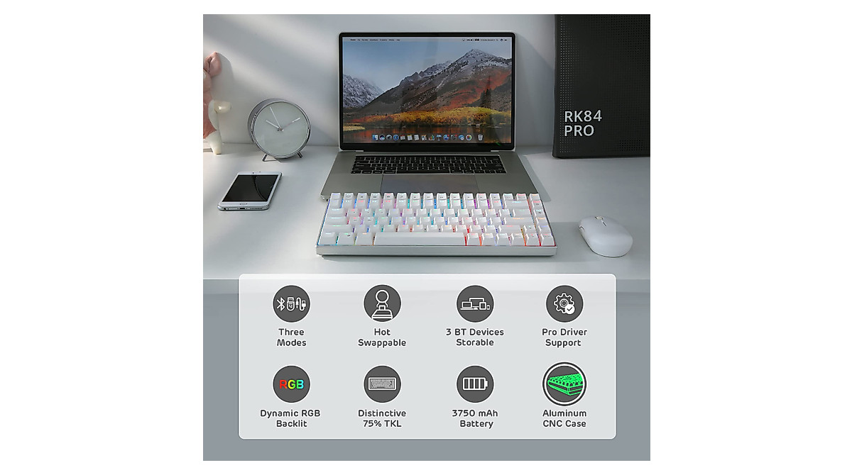 RK Royal Kludge RK84 Pro RGB Wireless Mechanical Keyboard - 75% Compact ...