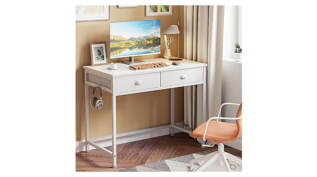 Furologee 36-Inch White Small Computer Desk with Drawers
