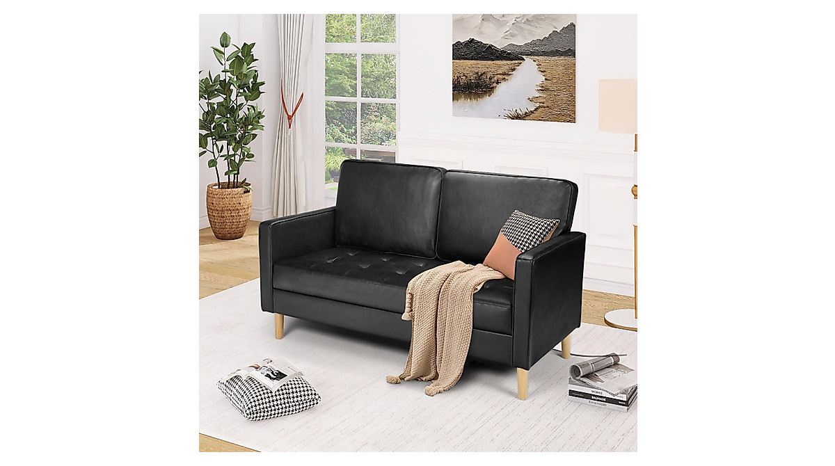 AILEEKISS 57'' Mid-Century Faux Leather Loveseat for Living Room