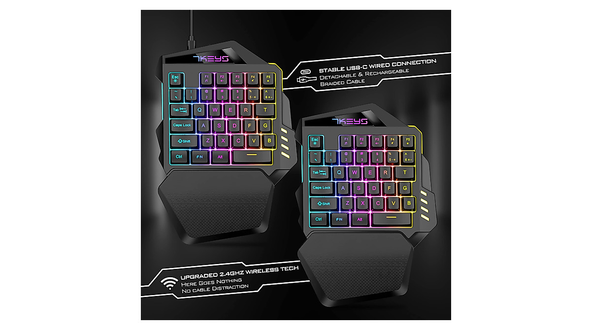 7KEYS Wireless One Handed RGB Gaming Keyboard