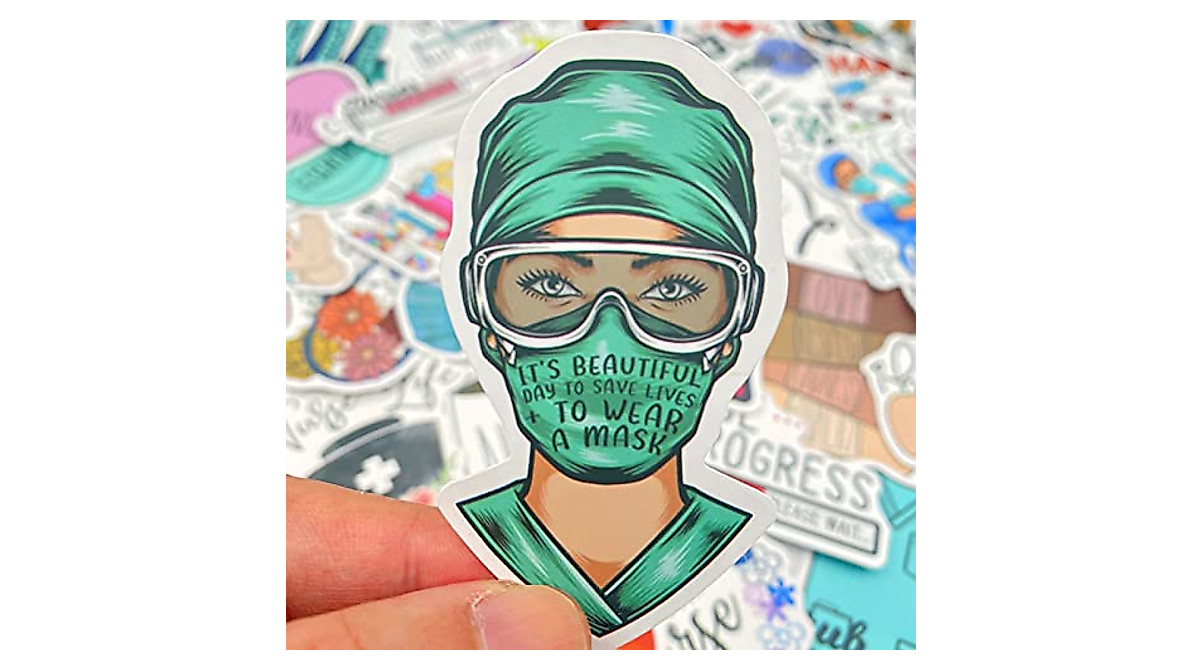 Aowplc 50 Pcs Nurse Stickers - Cute Vinyl Decals