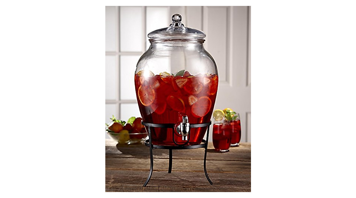 Style Setter Glass Beverage Dispenser with Metal Stand
