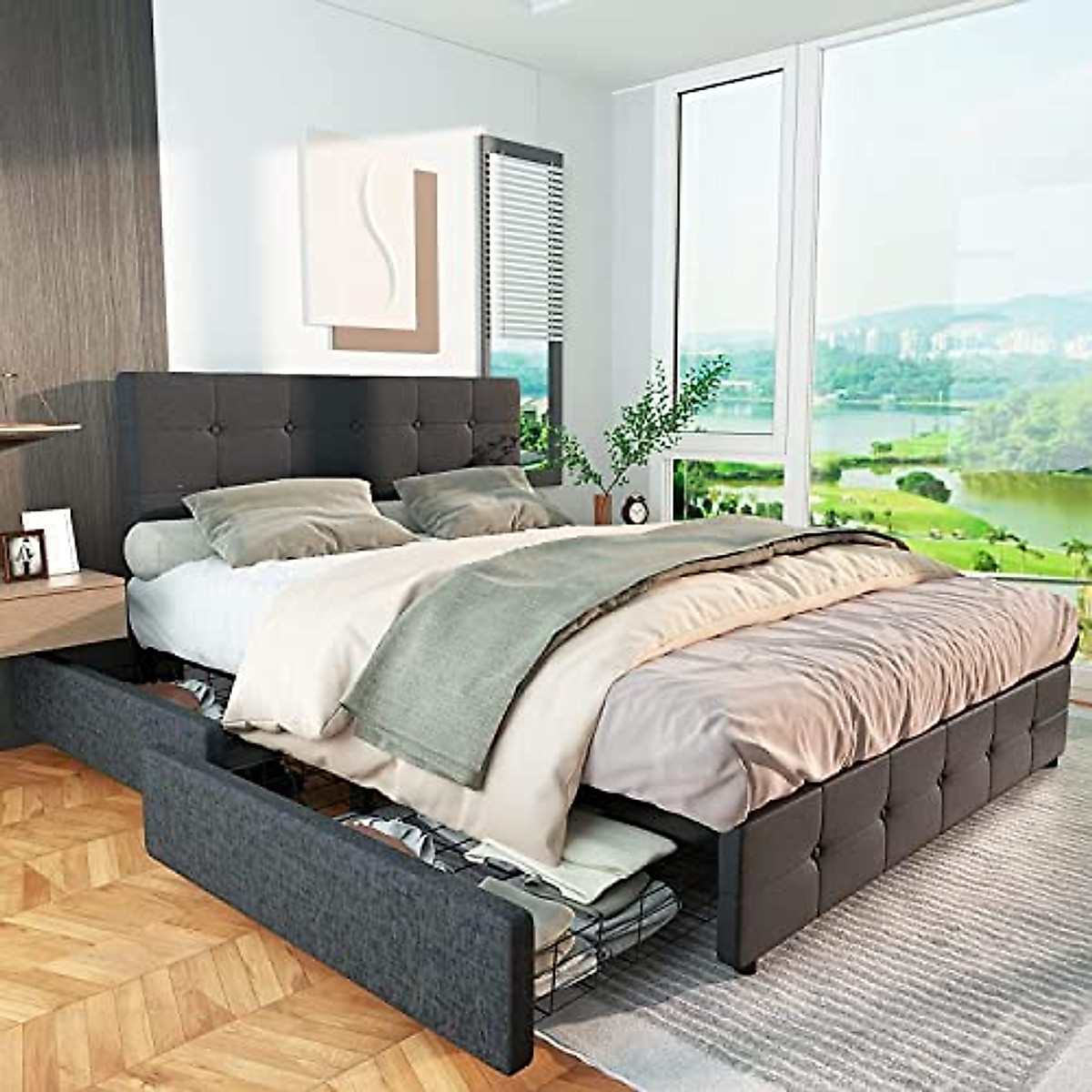 St.Mandyu Queen Size Bed Frame with Storage | Stylish & Noise-Free